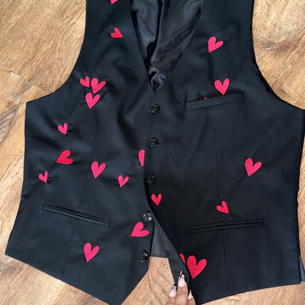 H&M Black Vest with Red Embroidered Hearts